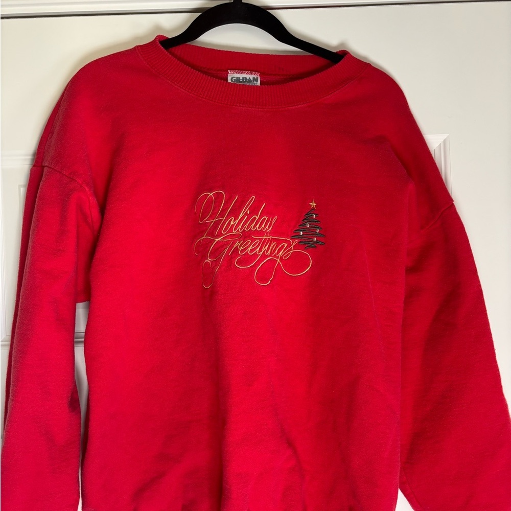 Vintage Gildan Red Festive Holiday Sweatshirt